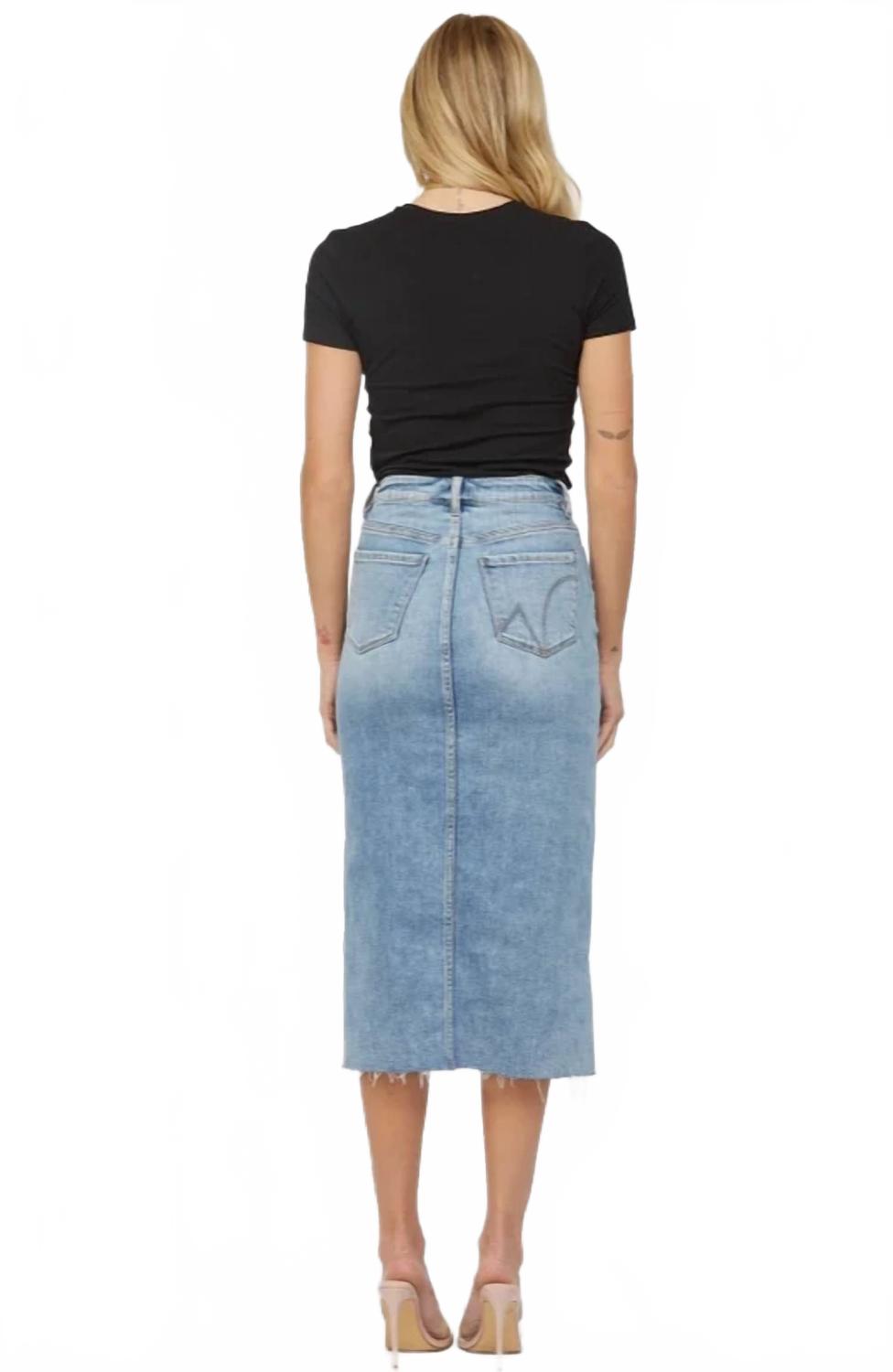 Madrid Distressed Midi Skirt In Medium Wash