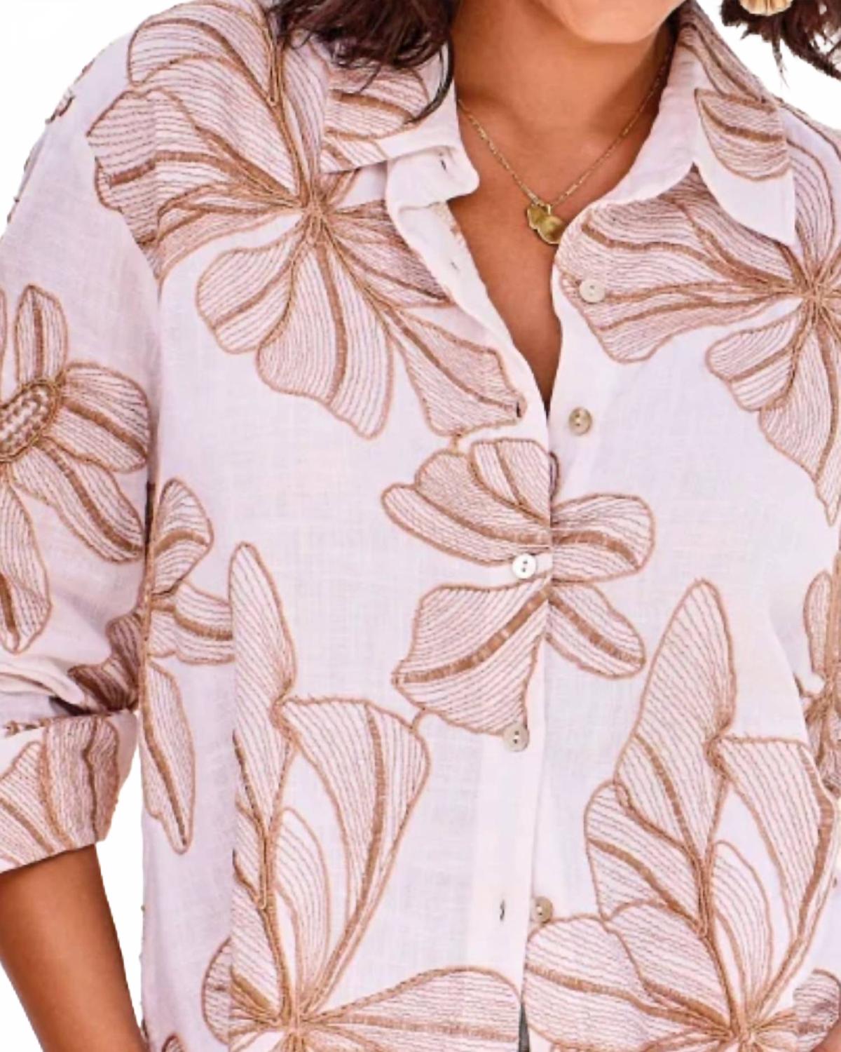 Beachin Button Front Blouse In White Multi