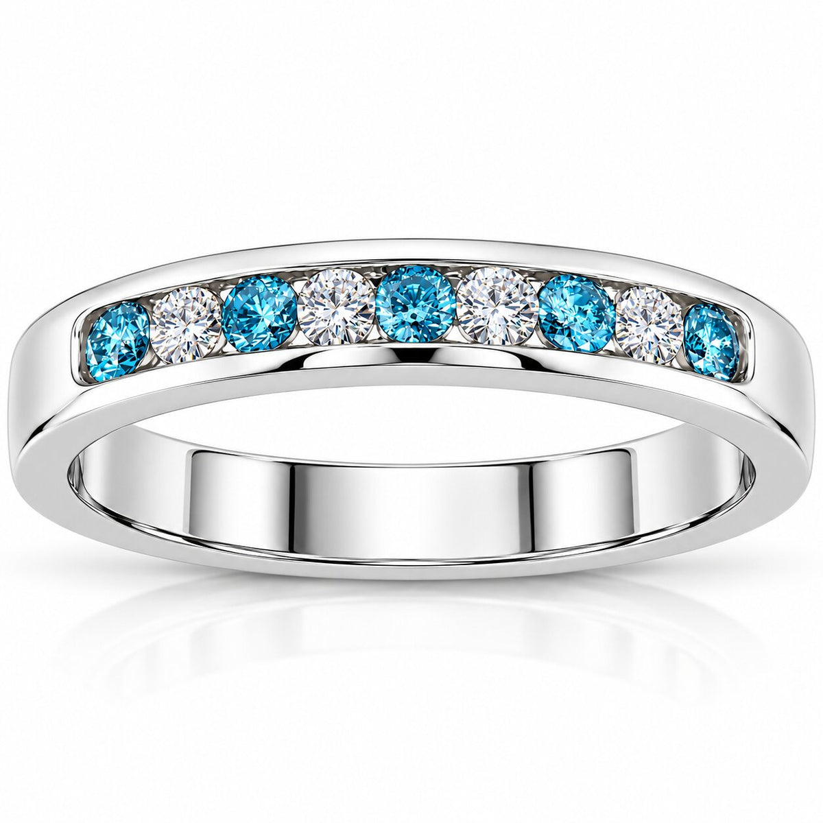 1/4ct Blue & White Diamond Wedding Ring 14K White Gold Size Selectable