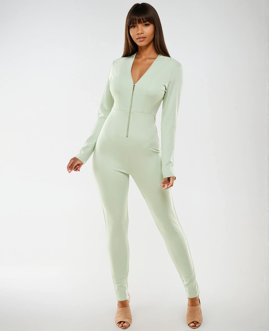 Basic Knit Zip-up Catsuit