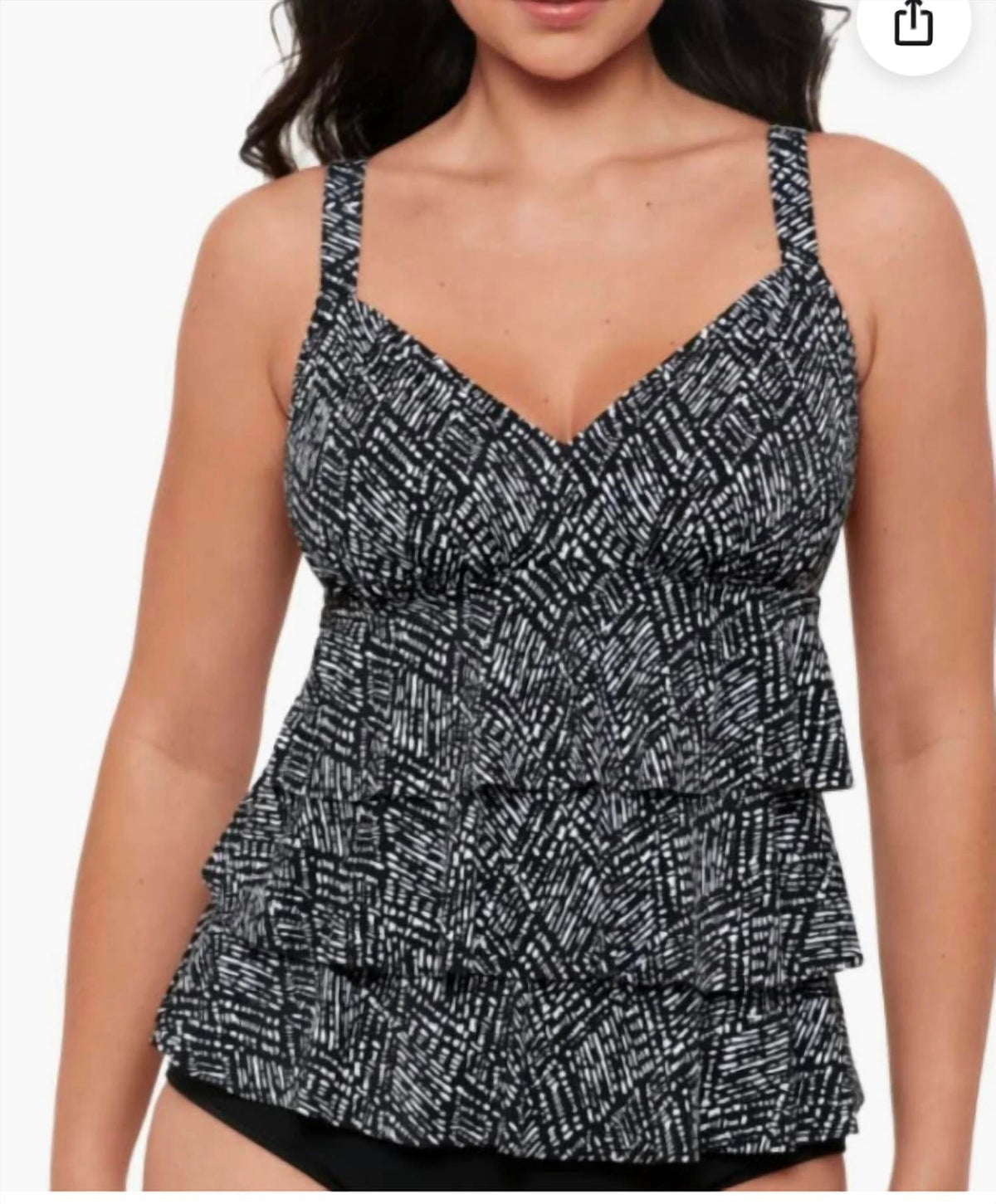 Triple Pleat Tankini In Black/white