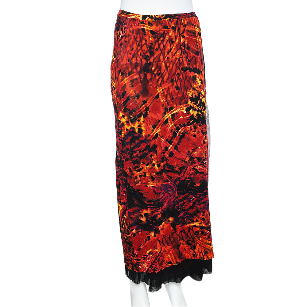 Kenzo Jeans Orange Printed Jersey Skirt L