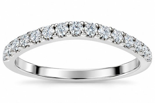 1/6ct Curved Diamond Wedding Ring 14K White Gold Size Selectable