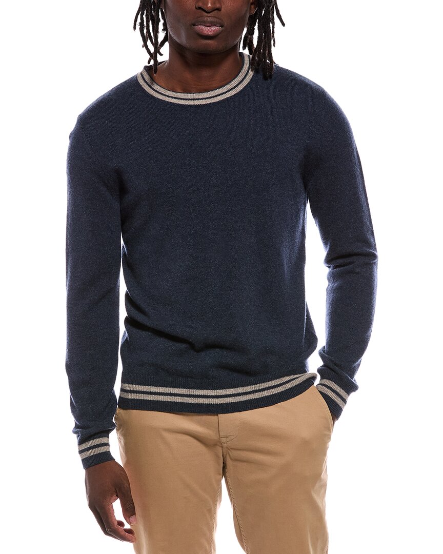 Autumn Cashmere Striped Trim 100% Cashmere Crewneck Sweater