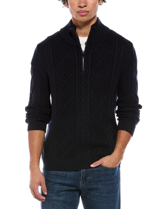 Jason Wu Quarter Zip Diamond Cable Knit Mock Neck Sweater