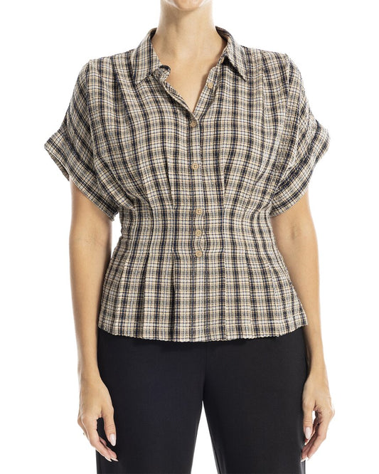 Max Studio Button Front Pintuck Blouse