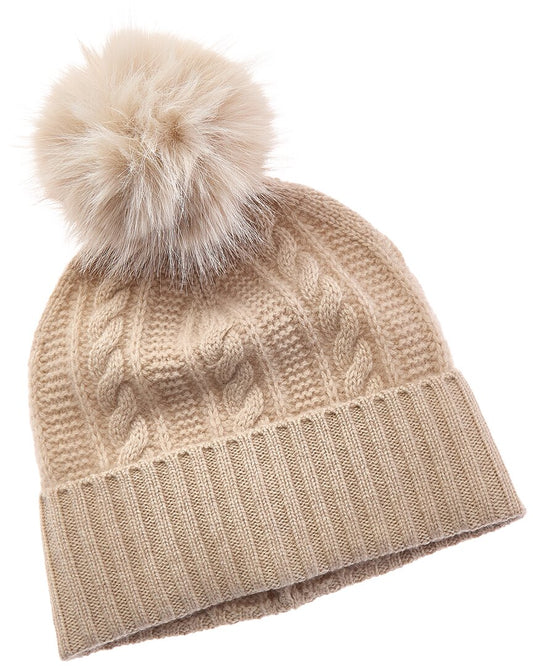 Amicale Cashmere Cable Cuffed Cashmere Hat