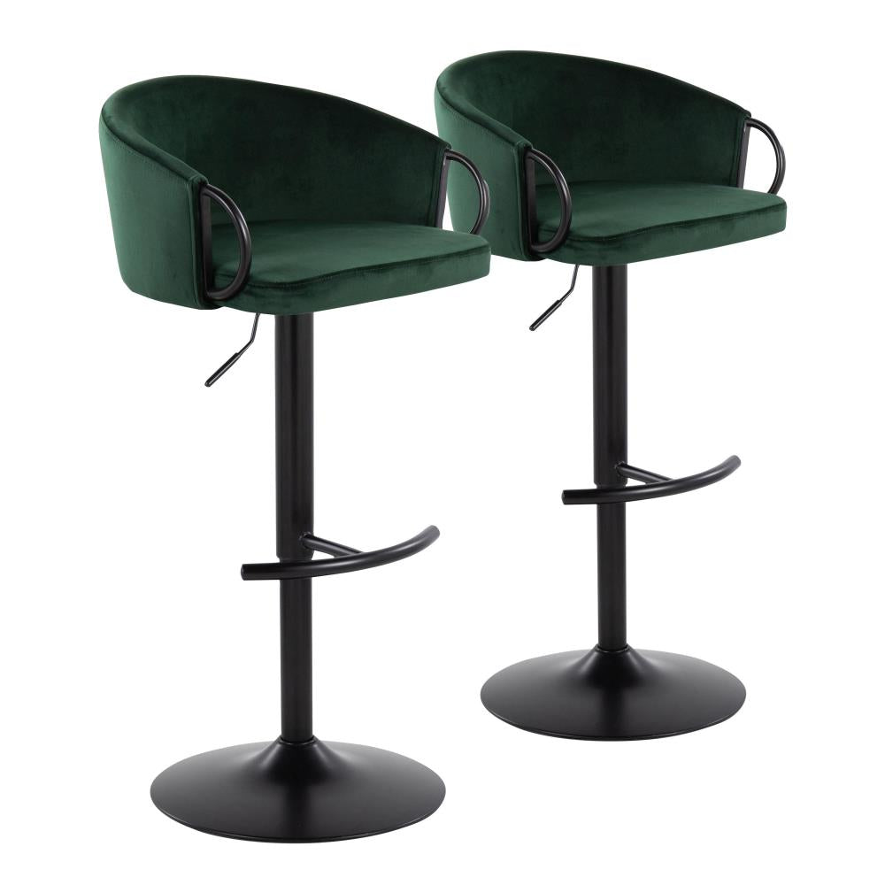 Contemporary Adjustable Velvet Barstools Set of 2