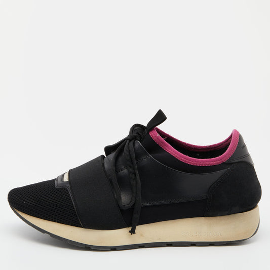Balenciaga Black Leather and Mesh Race Runner Sneakers Size 39