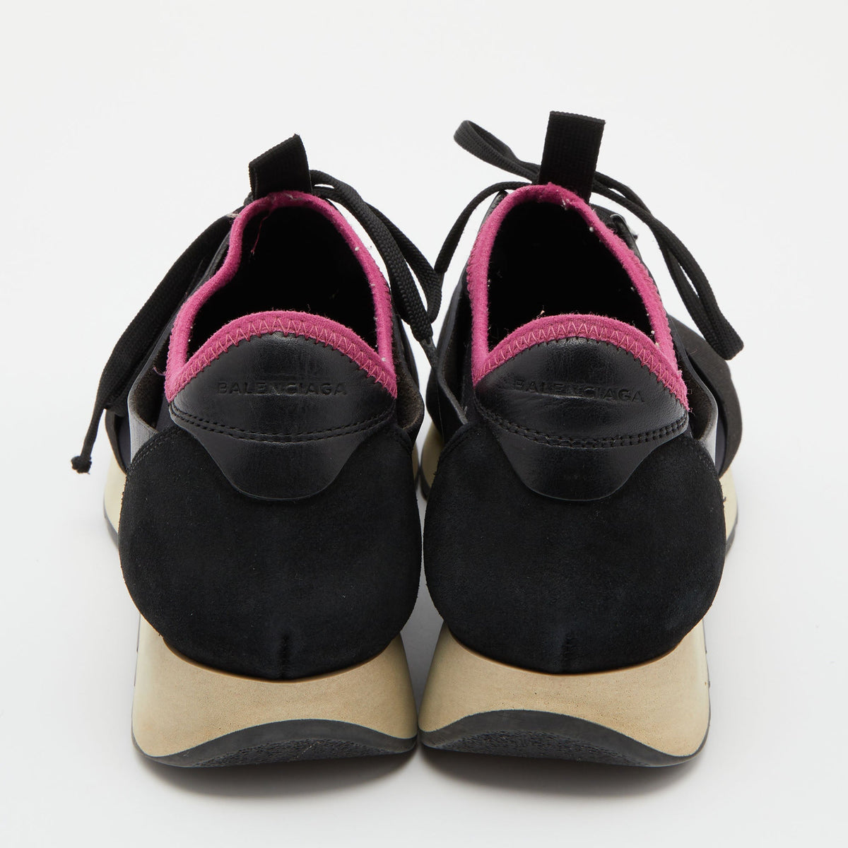 Balenciaga Black Leather and Mesh Race Runner Sneakers Size 39