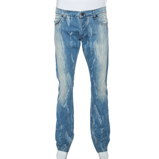 Roberto Cavalli Blue Light Wash Denim Distressed Pattern Jeans S