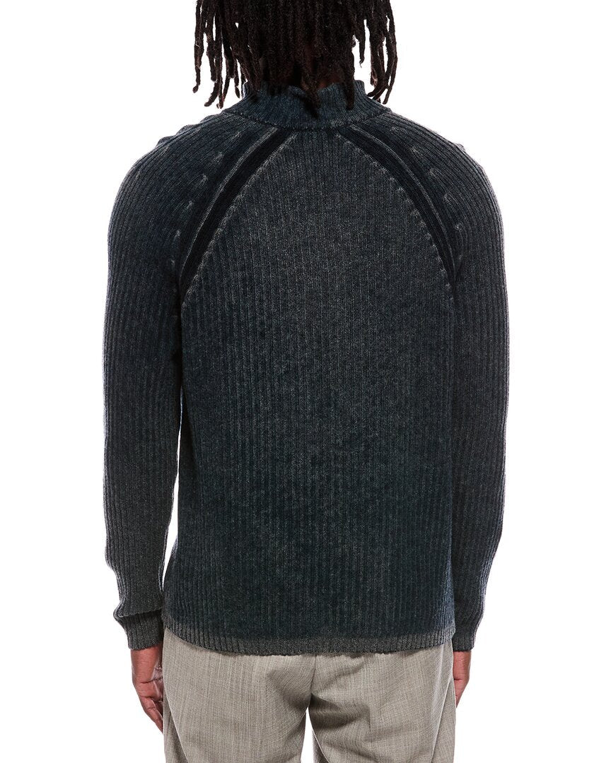 Autumn Cashmere Inked Ribbed Wool & Cashmere-Blend 1/4-Zip Mock Neck Sweater