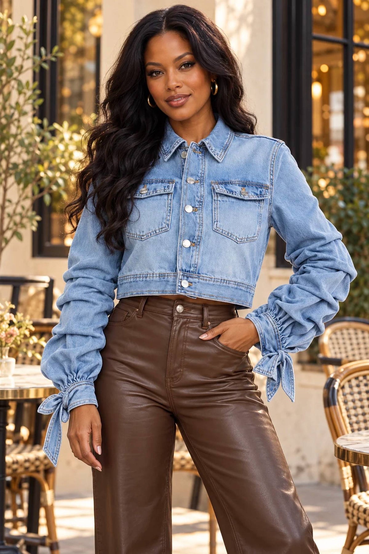 Women's Cropped Denim Trucker Jacket In Light Wash