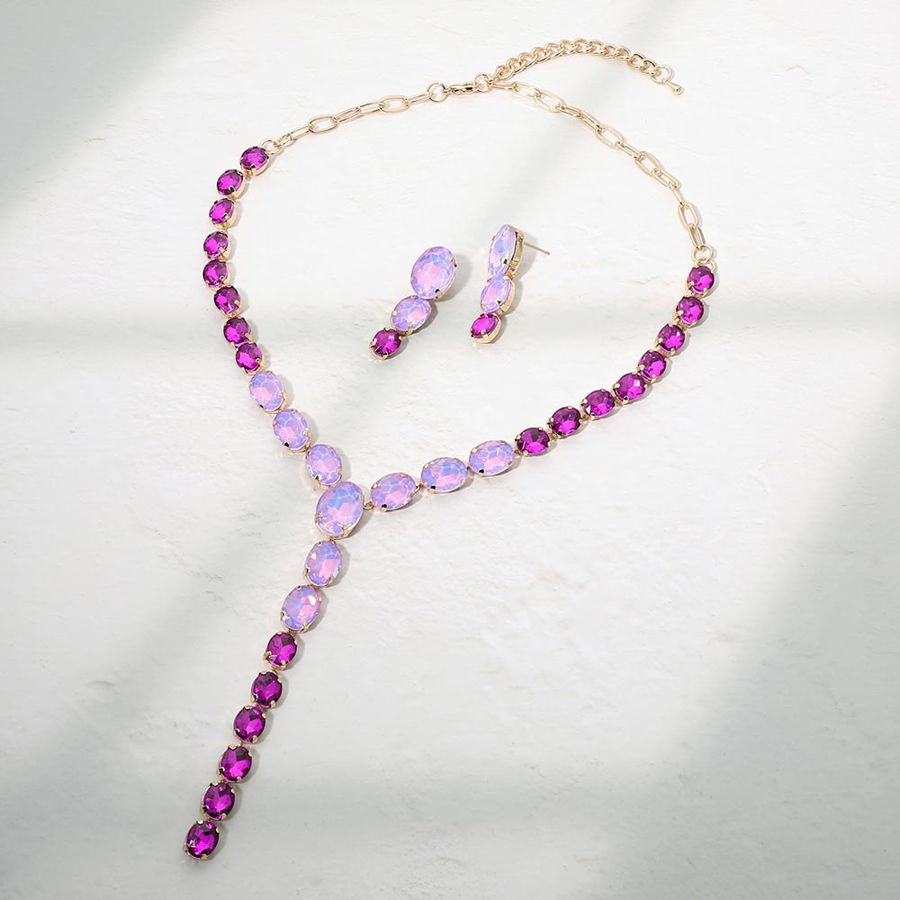 Faceted Oval Gem Link Y Drop Statement Necklace