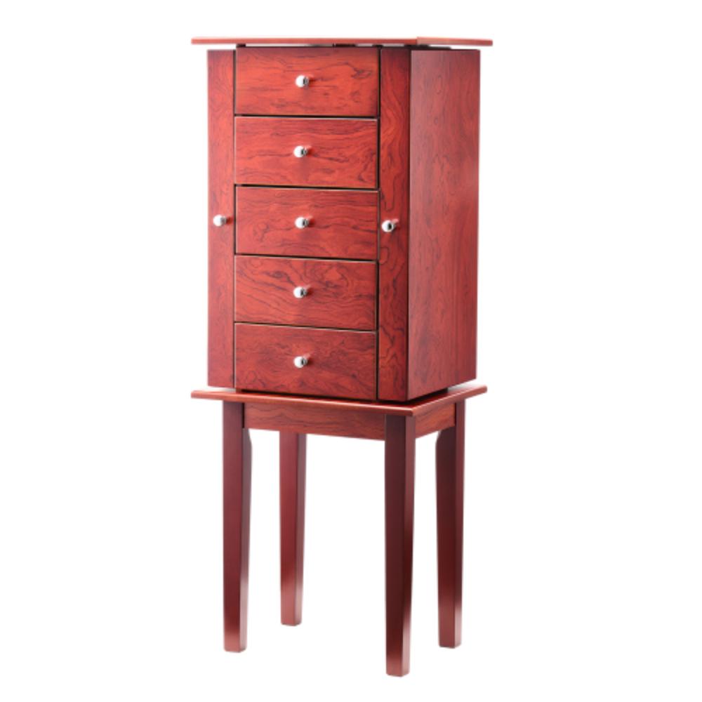 Freestanding Jewelry Armoire with Mirror and Four Drawers