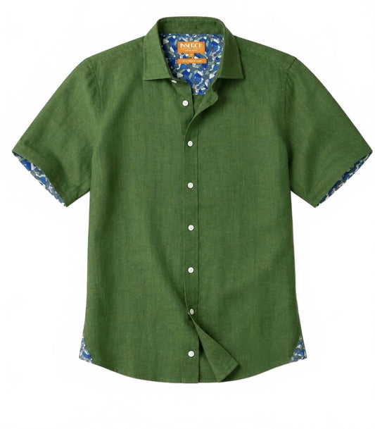 Men's Short Sleeve Linen Shirt In Emerald