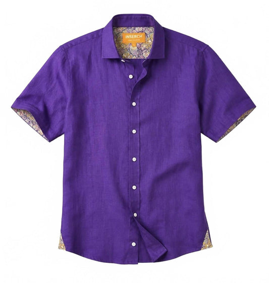 Men's Linen Short Sleeve Shirt In Eggplant