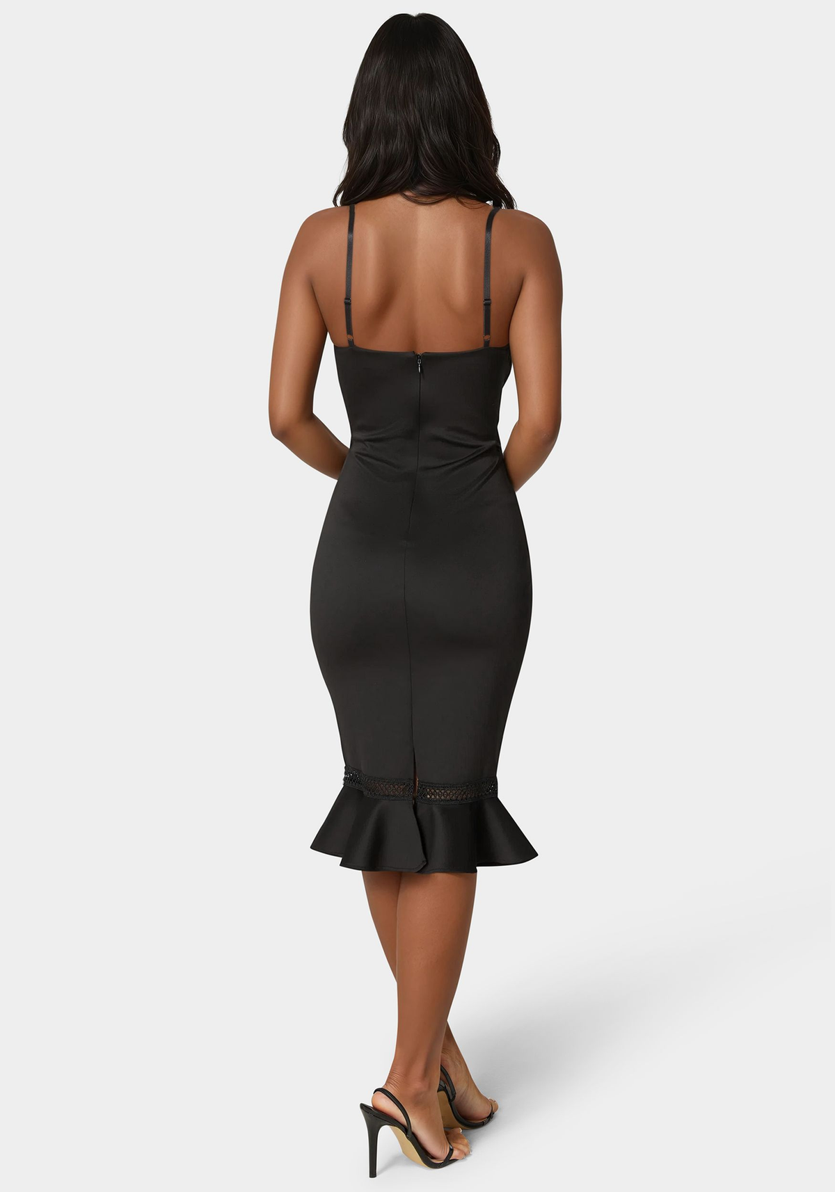 Bebe Women's Lace Trim Flounce Midi Dress