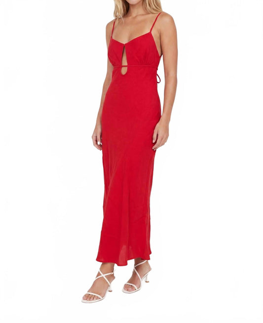 Arden Key Hole Linen Dress In Red