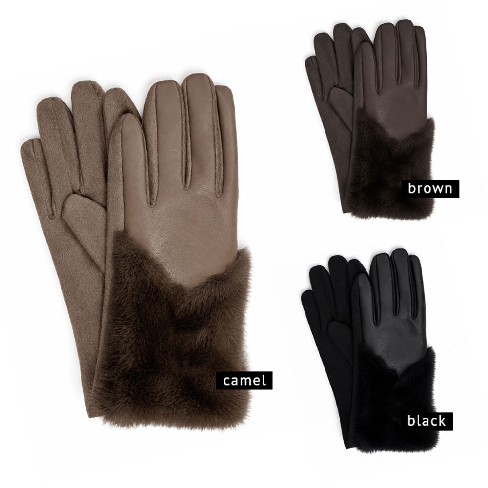 Faux Fur Cuff Trim Accent Smart Touch Winter Gloves