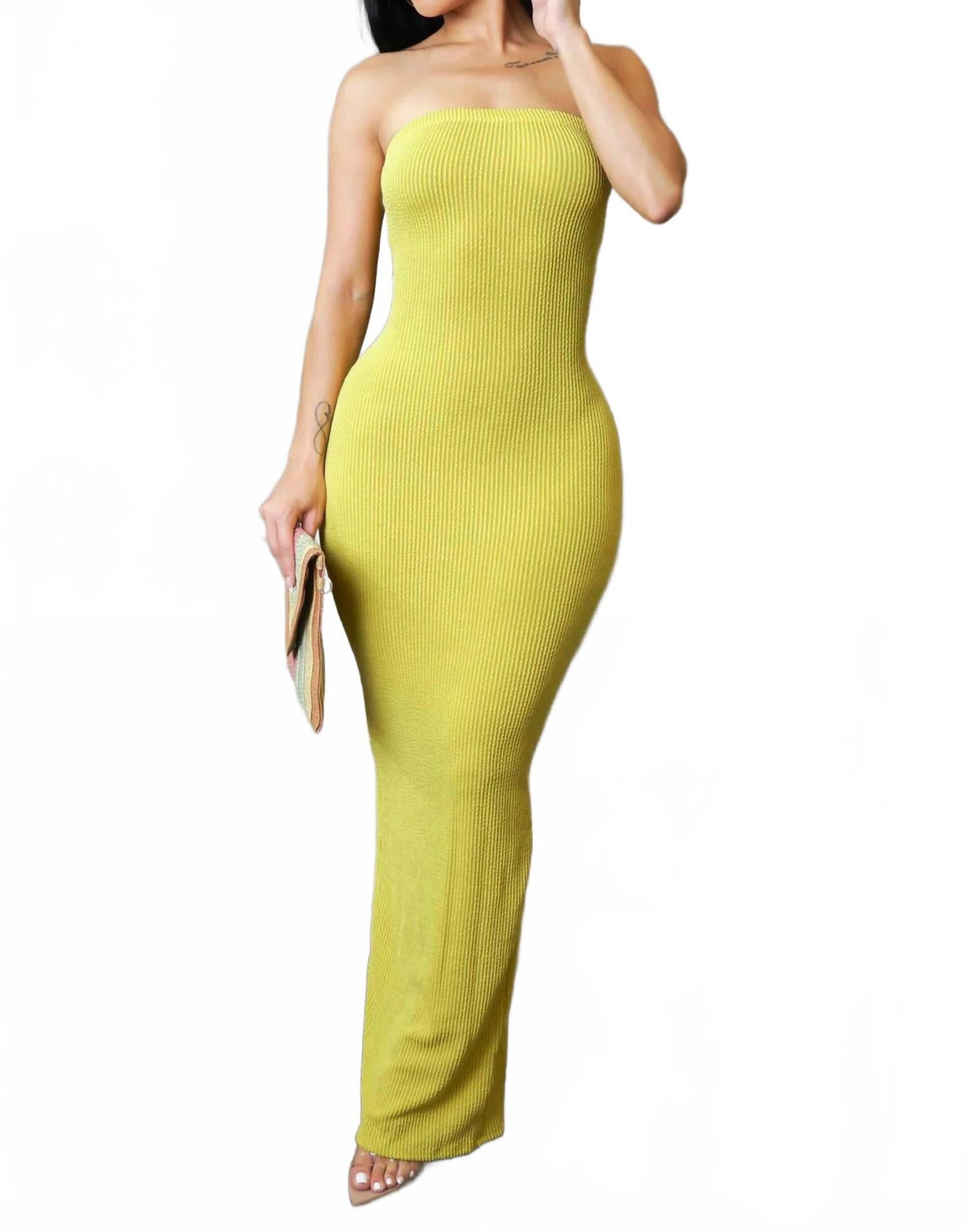 Florentina Ribbed Strapless Maxi Dress In Yellow