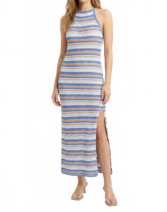 Aruba Crochet Stripe Midi Dress In Blue Multi