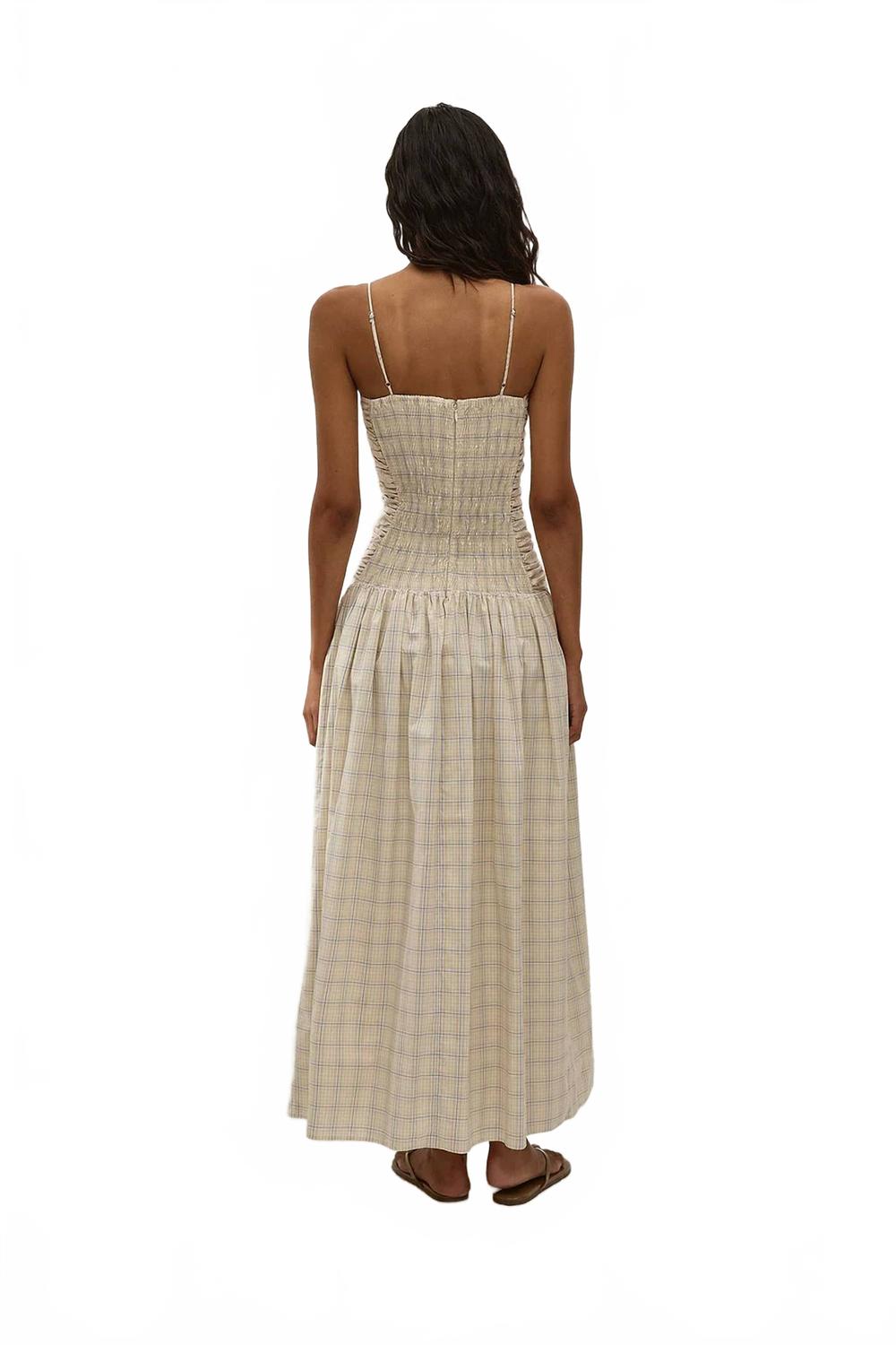 Mira Maxi Dress In Flor Check Antique White