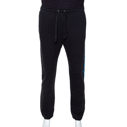 Gucci Black Knit Contrast Vertical Logo Print Track Pants M
