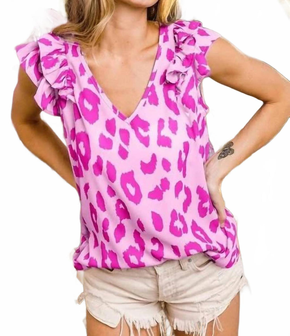 Leopard Top In Pretty In Pink