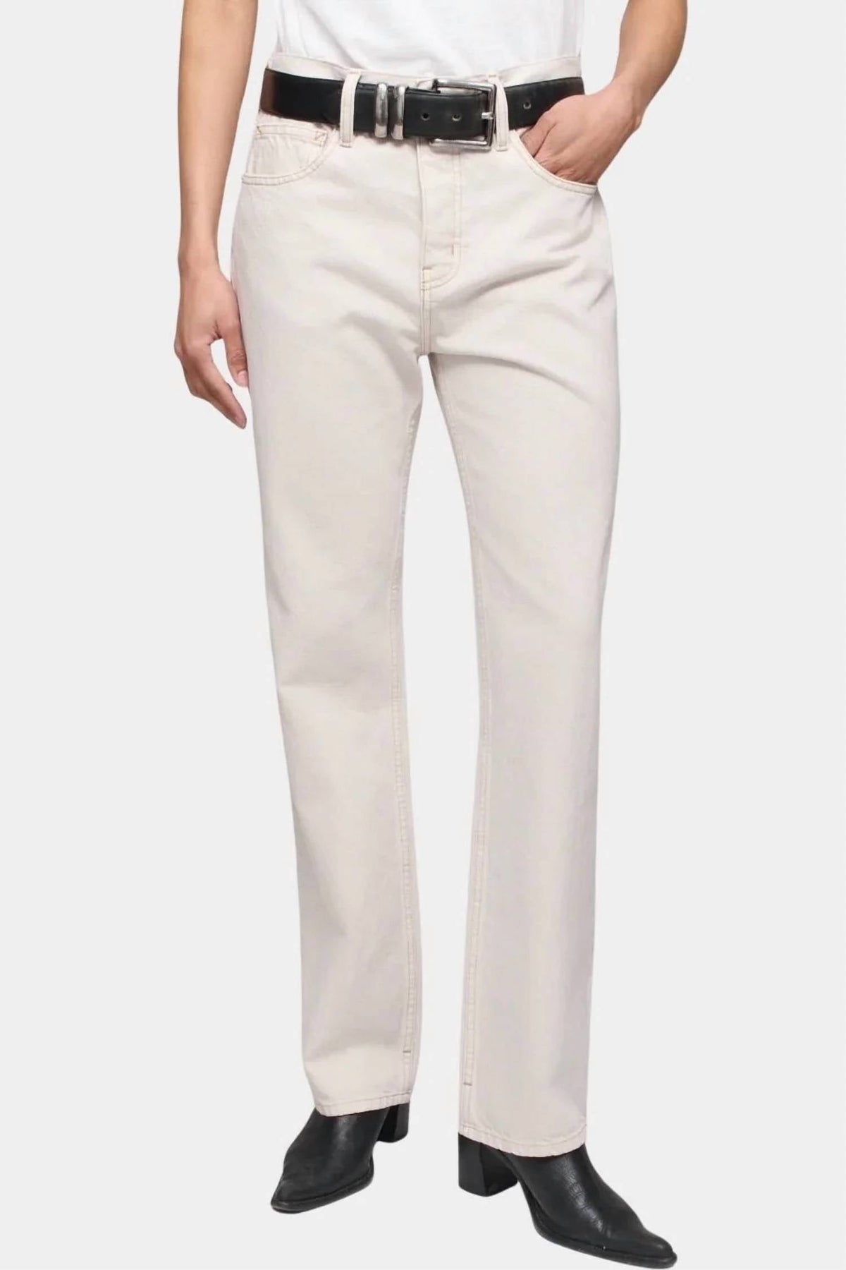 Calla Mid Rise Straight Ankle Jeans In Salt