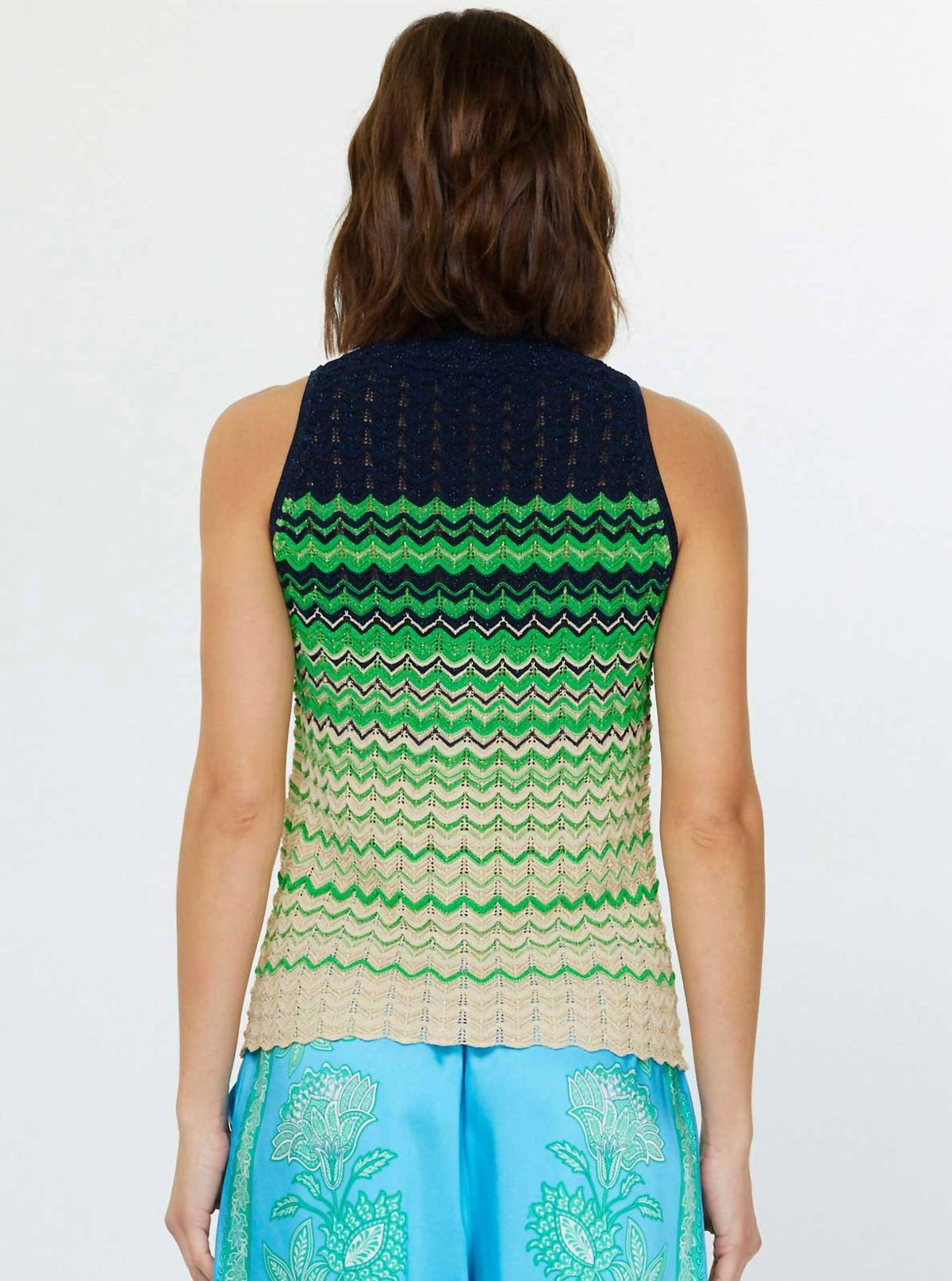 Chevron Knit Sweater Vest In Navy Green