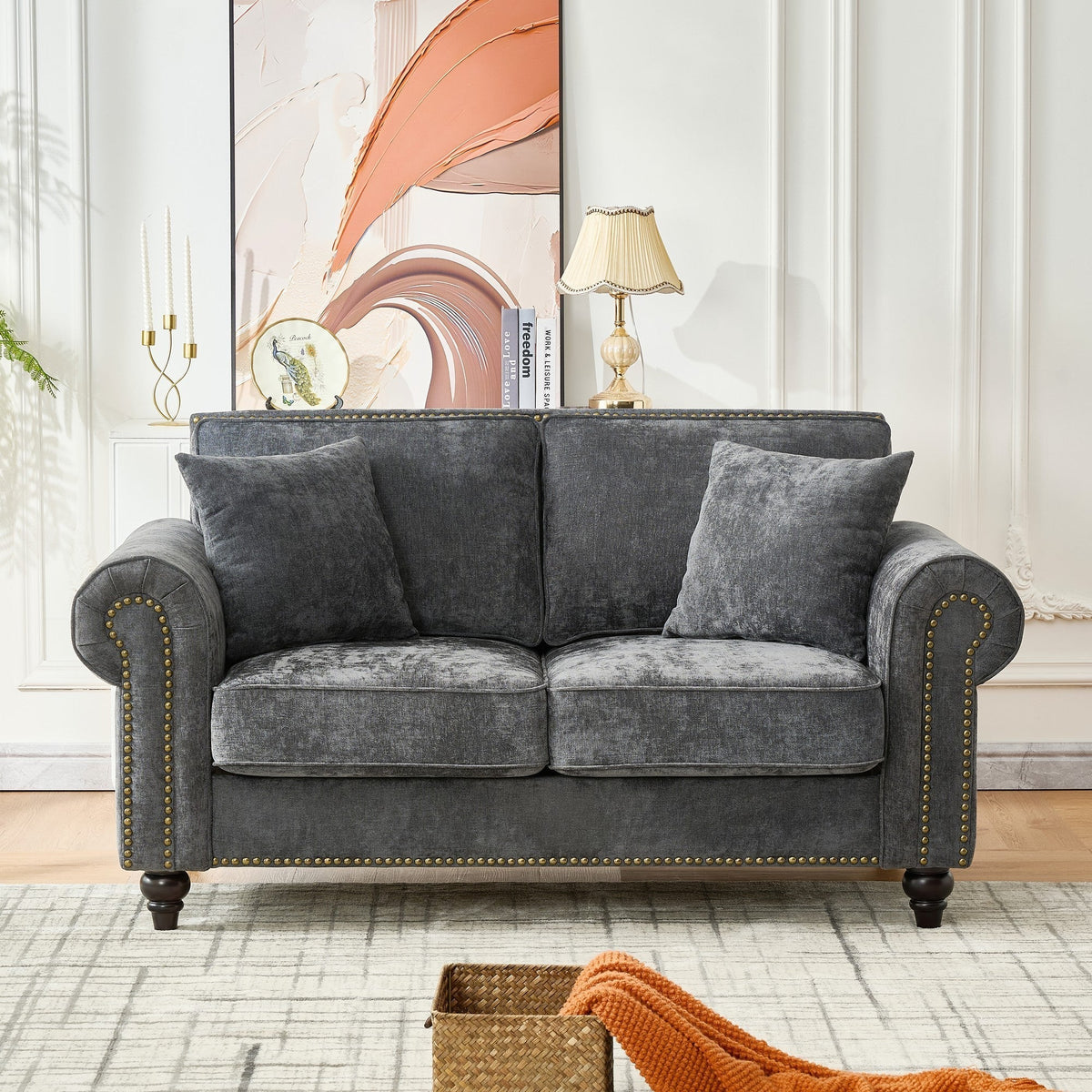 Contemporary Chenille Sofa with Tufted Back