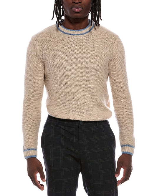 Autumn Cashmere Purl Crewneck Striped Trims Wool & Cashmere-Blend Sweater
