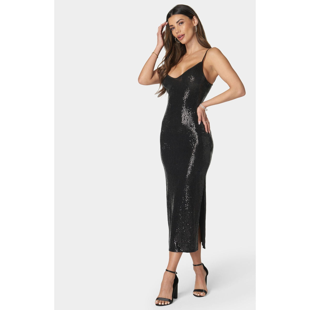 Bebe Women's Disco Dot Maxi Tank Bodycon Dress