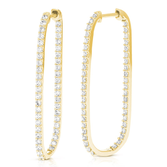 1.50 cttw Lab Grown Diamond Hoop Earrings in 14K Gold With Hidden Post For Women
