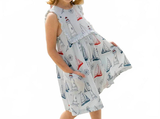 Courtina Ruffle Dress In Nautical Adventure