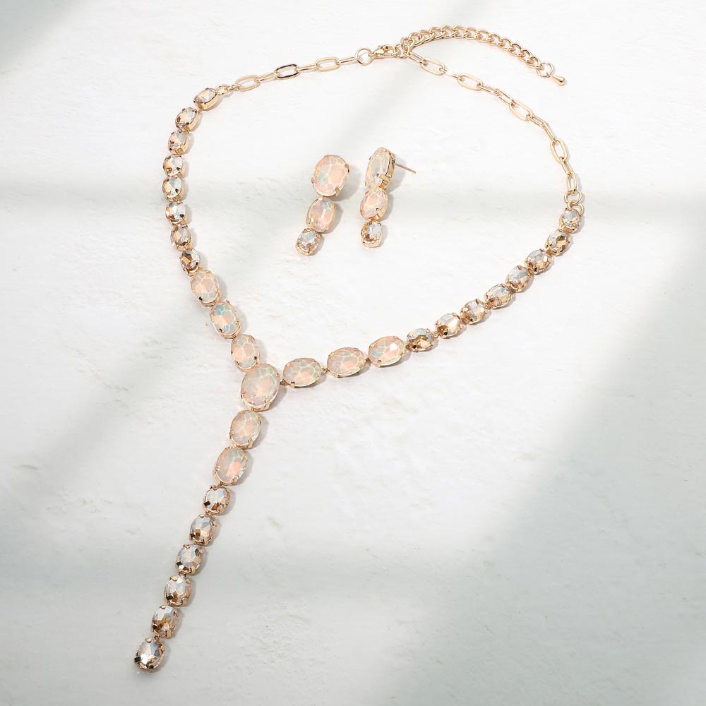 Faceted Oval Gem Link Y Drop Statement Necklace