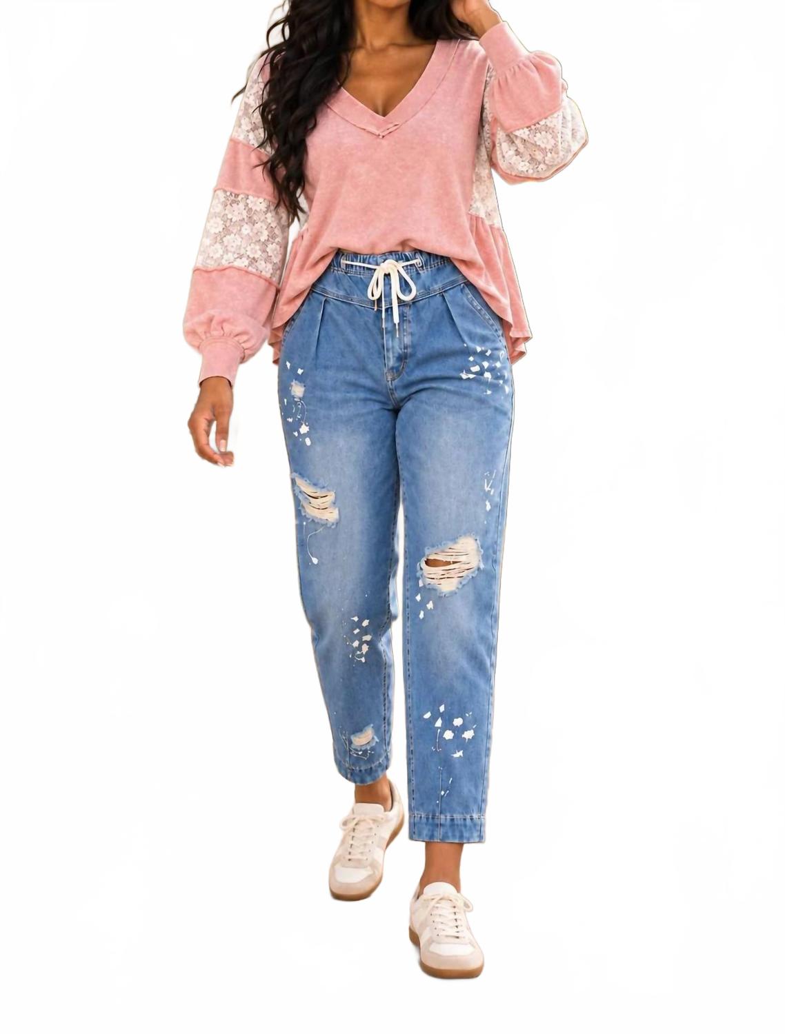 Women's Paperbag Waist Jeans In Medium Wash