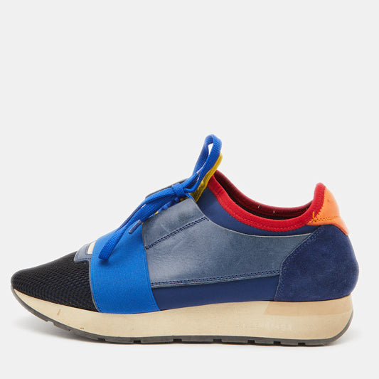 Balenciaga Race Runner Size 38 Multicolor Leather  Mesh and Neoprene Low Top Sneakers
