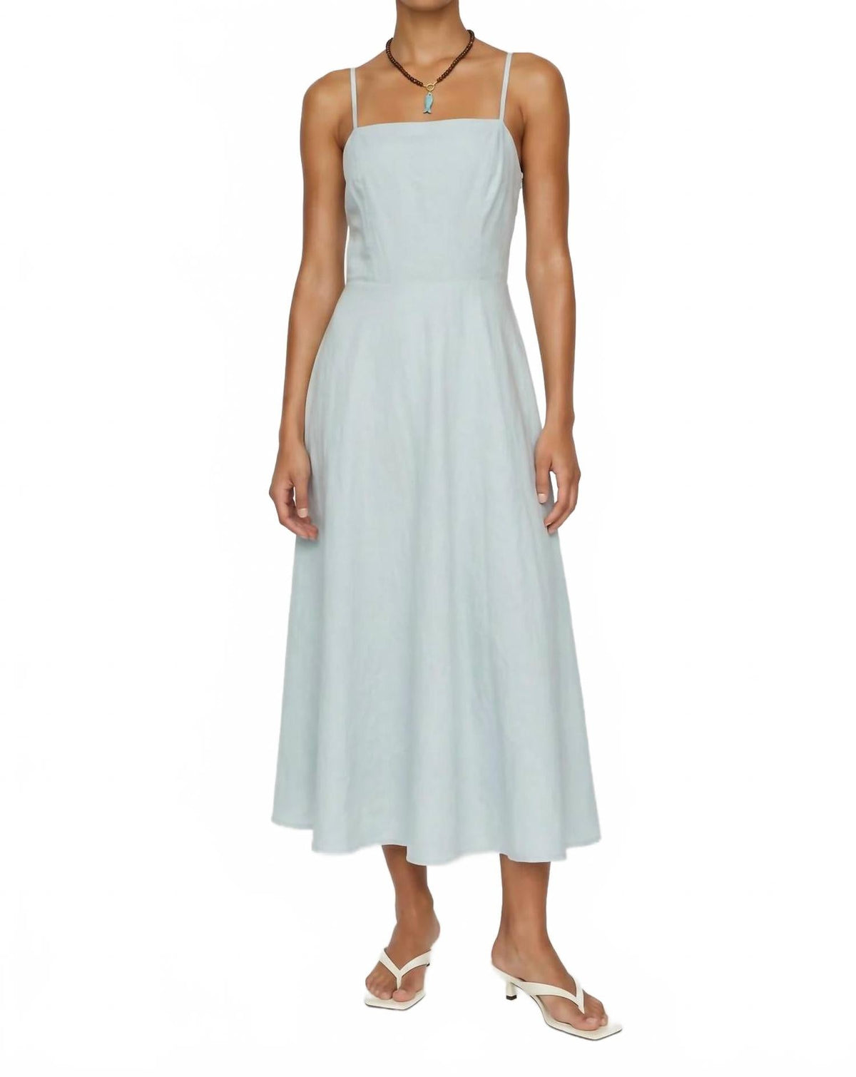 Sunset Beach Linen Midi Dress In Light Blue