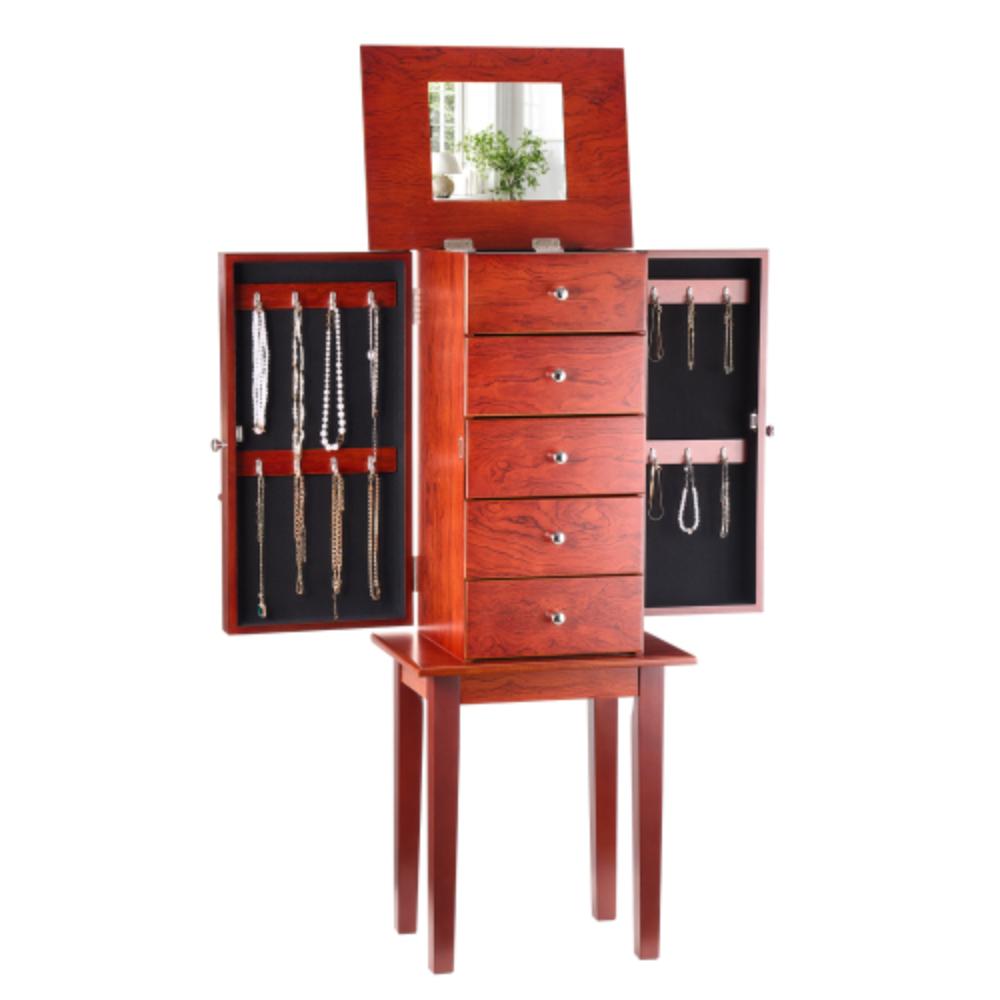 Freestanding Jewelry Armoire with Mirror and Four Drawers