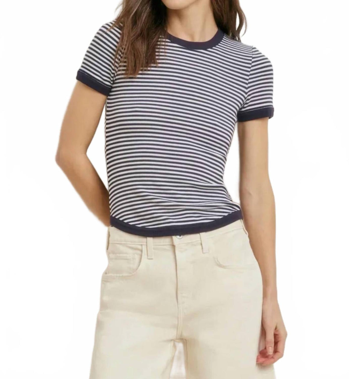 Foundation Short Sleeve Tee In Navy/white Stripe
