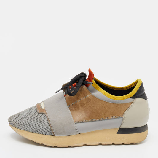 Balenciaga Race Runner Size 38 Multicolor Leather  Mesh and Patent Leather Low Top Sneakers