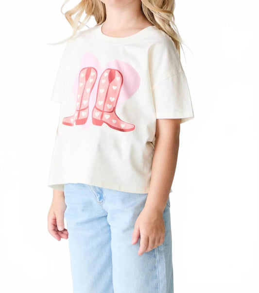 Girl's These Boots Heart Short Sleeve Tee In White