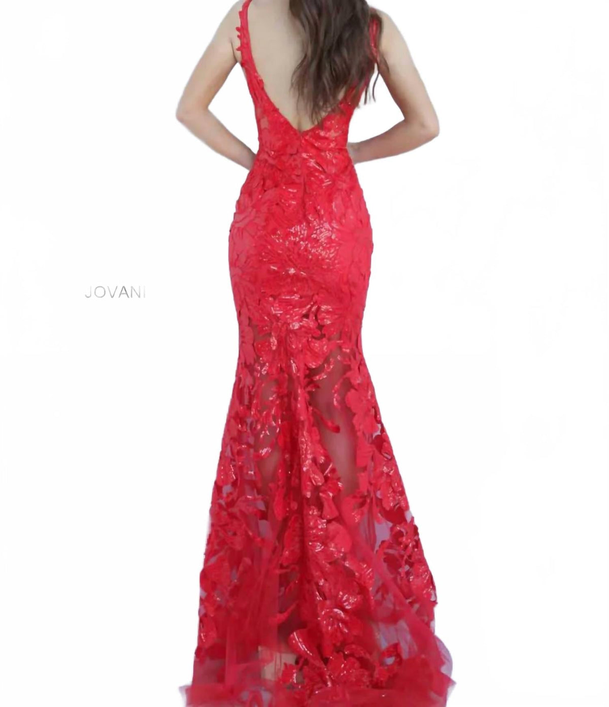Plunging Neckline Embellished Dress In Red