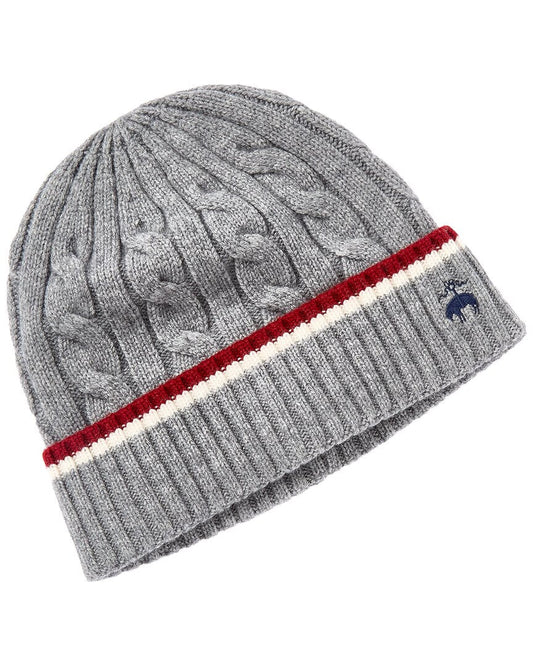 Brooks Brothers Tennis Stripe Cable Wool & Cashmere-Blend Beanie Grey