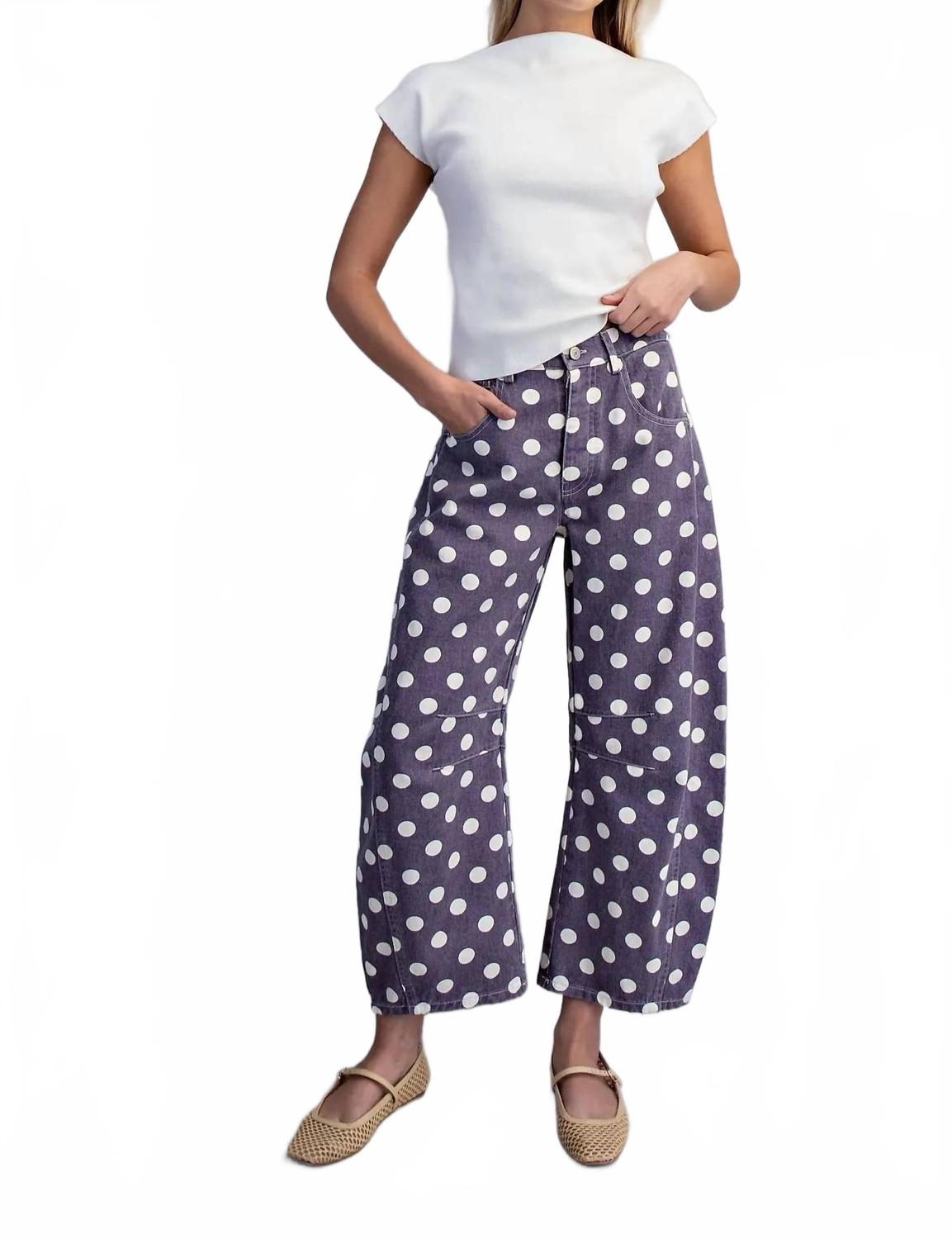 Mineral Washed Polka Dot Barrel Pants In Plum Jam