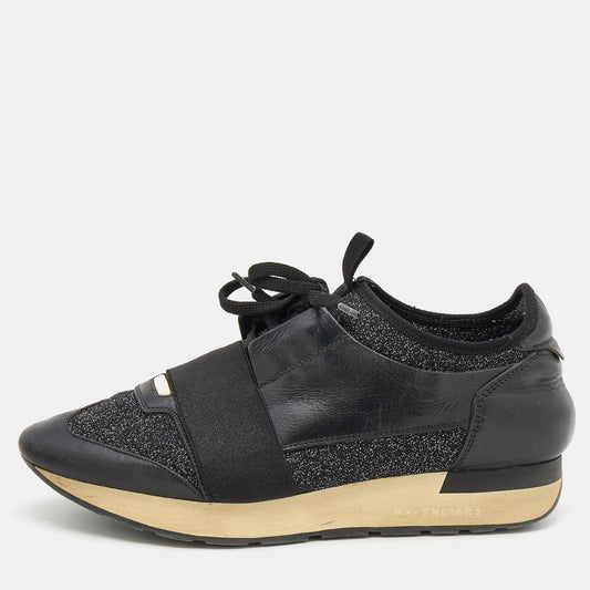 Balenciaga Race Runner Size 39 Black Fabric  Leather and Stretch Band Low Top Sneakers