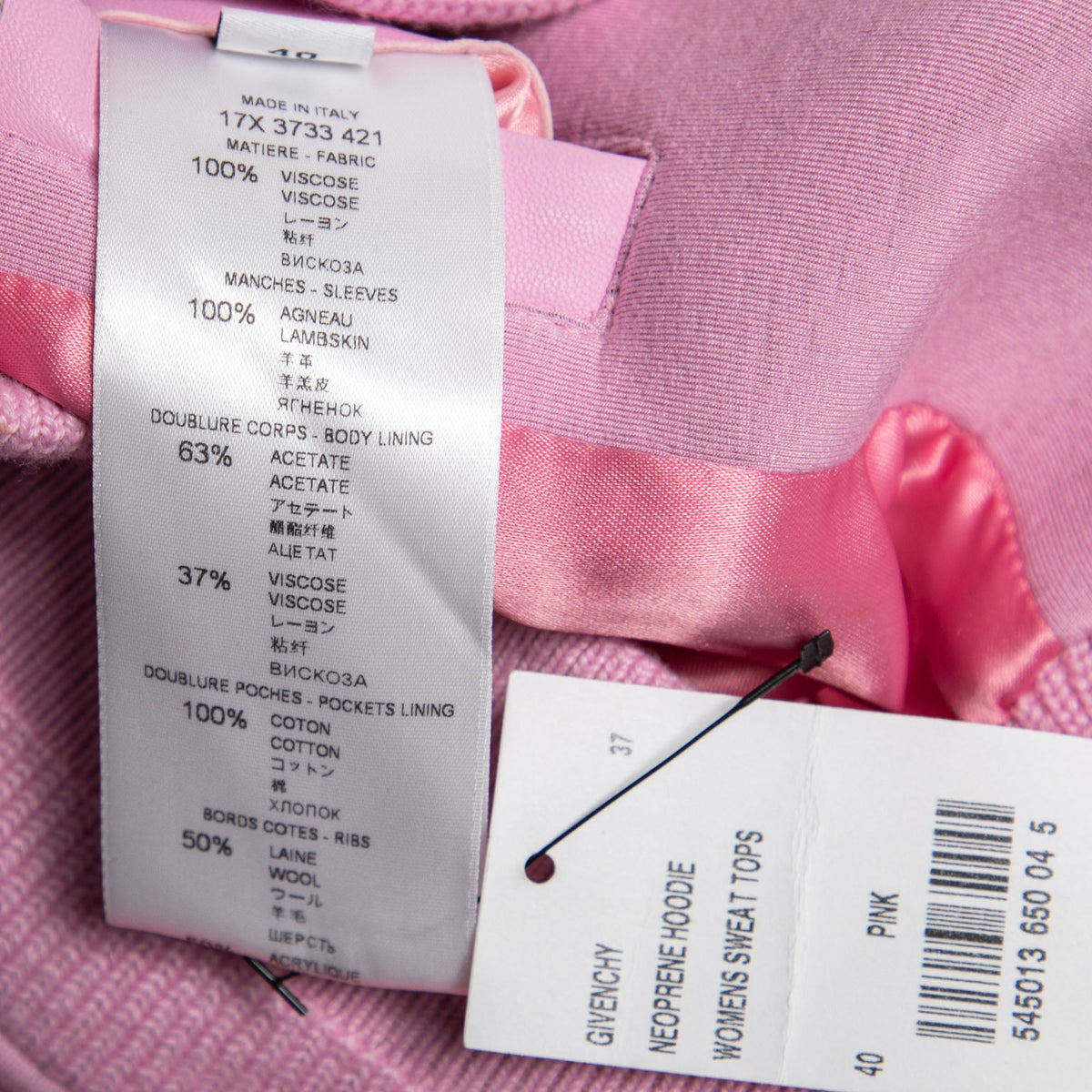 Givenchy Pink Neoprene & Leather Zip Front Hoodie M
