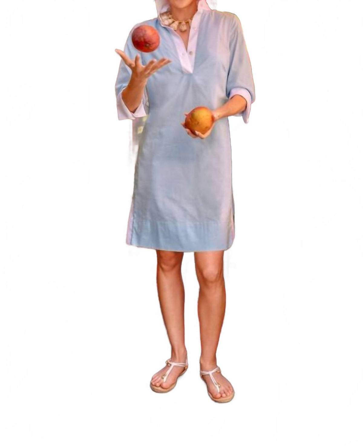 Cotton Shirt Tale Dress In Periwinkle & White